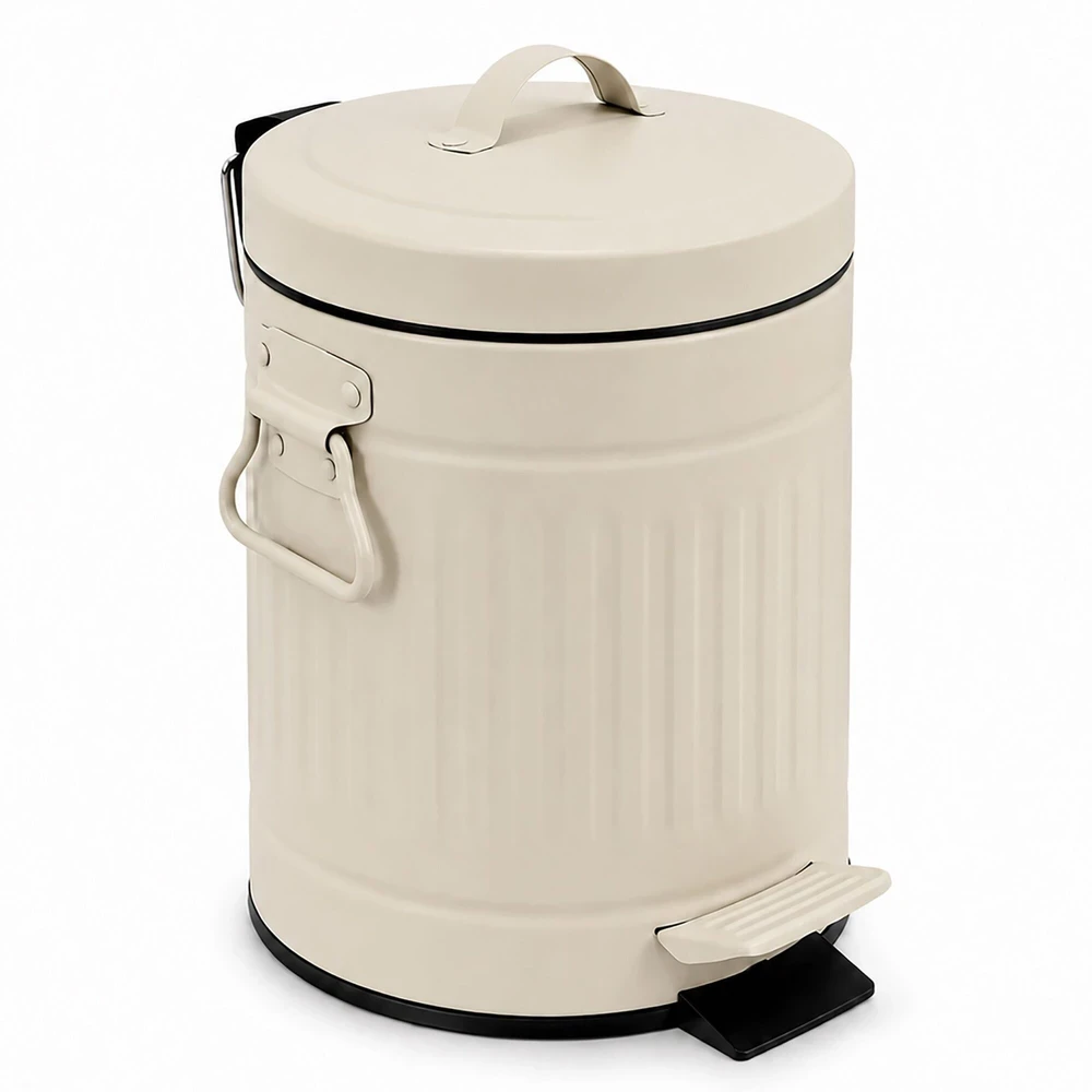 Relaxdays Vonios šiukšliadėžė su pedalu, apvali, retro stiliaus, 3 l