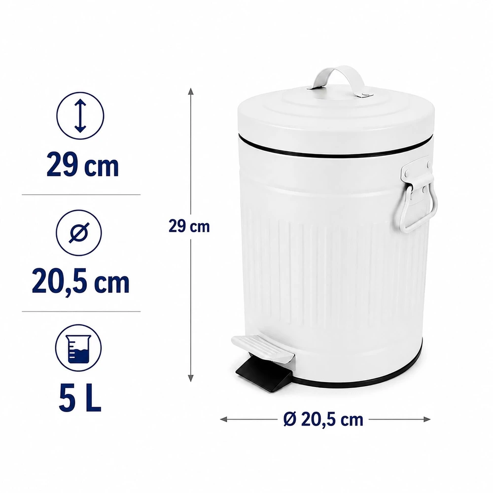 Relaxdays Vonios šiukšliadėžė su pedalu, apvali, retro stiliaus, 5 l