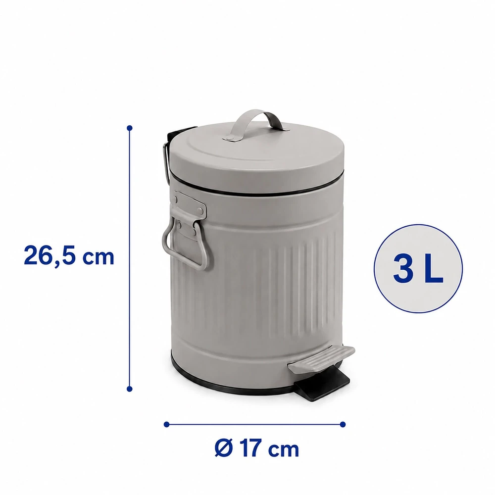 Relaxdays Vonios šiukšliadėžė su pedalu, apvali, retro stiliaus, 3 l