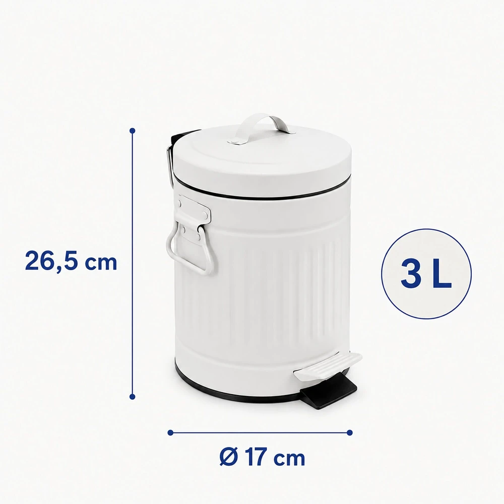 Relaxdays Vonios šiukšliadėžė su pedalu, apvali, retro stiliaus, 3 l