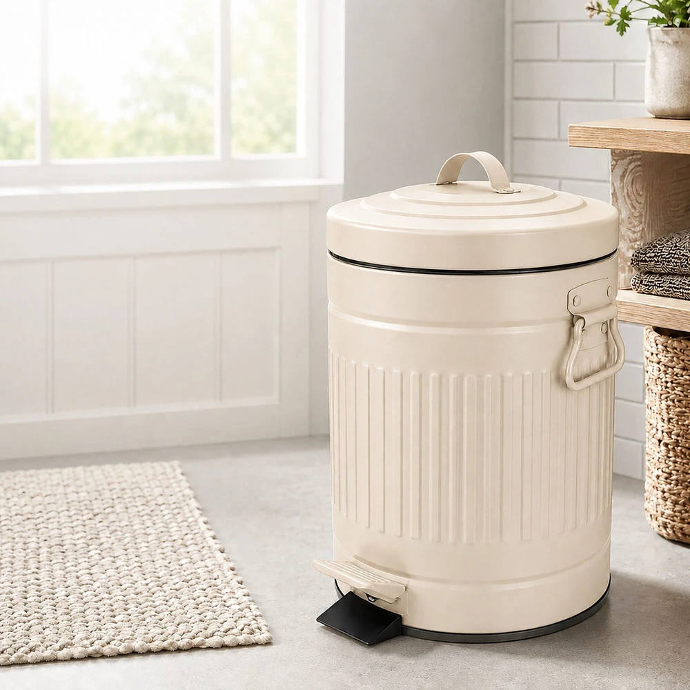 Relaxdays Vonios šiukšliadėžė su pedalu, apvali, retro stiliaus, 5 l