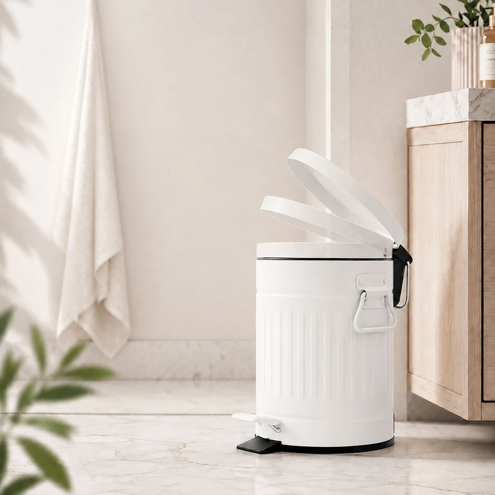 Relaxdays Vonios šiukšliadėžė su pedalu, apvali, retro stiliaus, 3 l