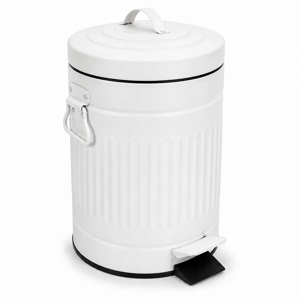 Relaxdays Vonios šiukšliadėžė su pedalu, apvali, retro stiliaus, 5 l