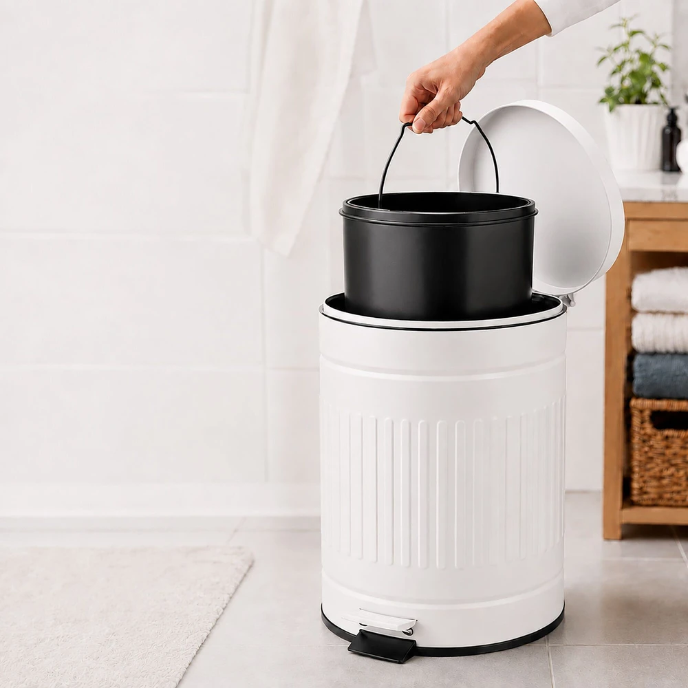 Relaxdays Vonios šiukšliadėžė su pedalu, apvali, retro stiliaus, 5 l