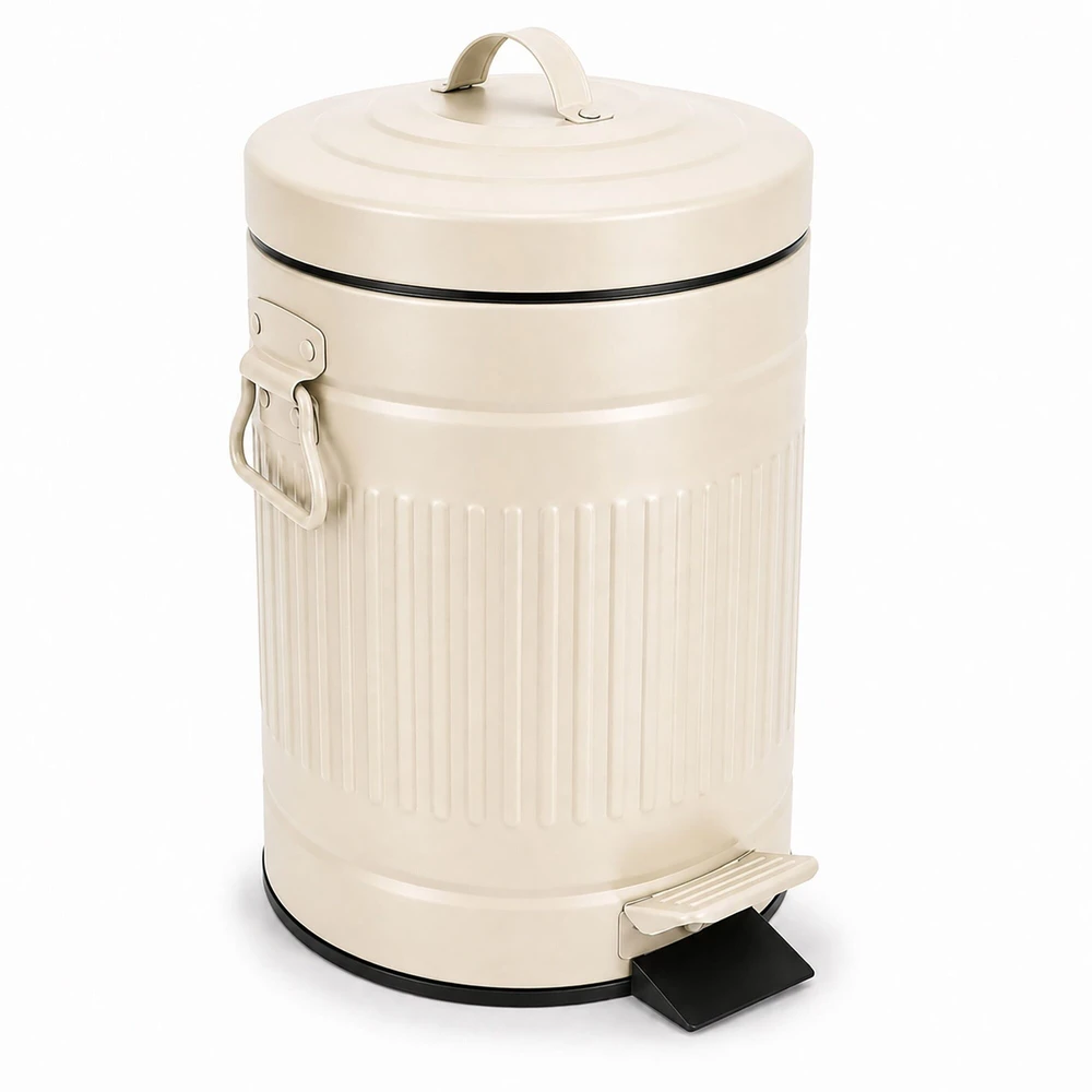Relaxdays Vonios šiukšliadėžė su pedalu, apvali, retro stiliaus, 5 l