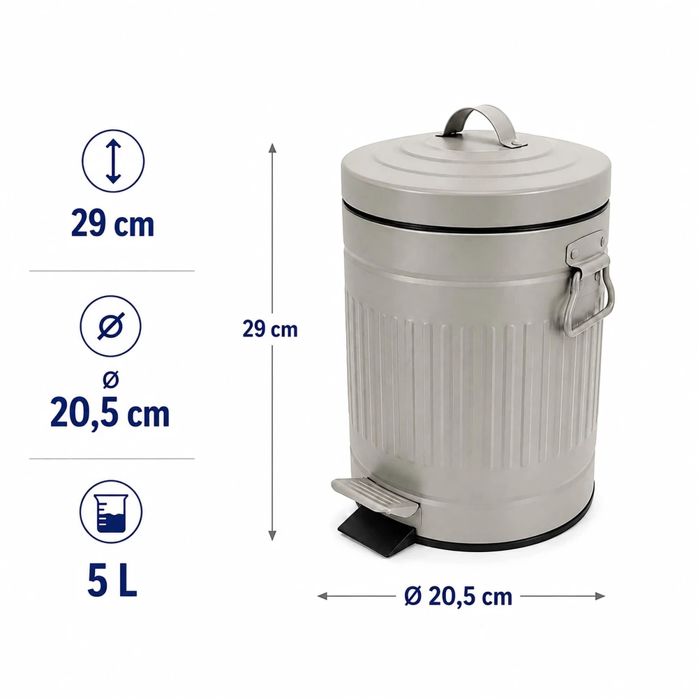 Relaxdays Vonios šiukšliadėžė su pedalu, apvali, retro stiliaus, 5 l
