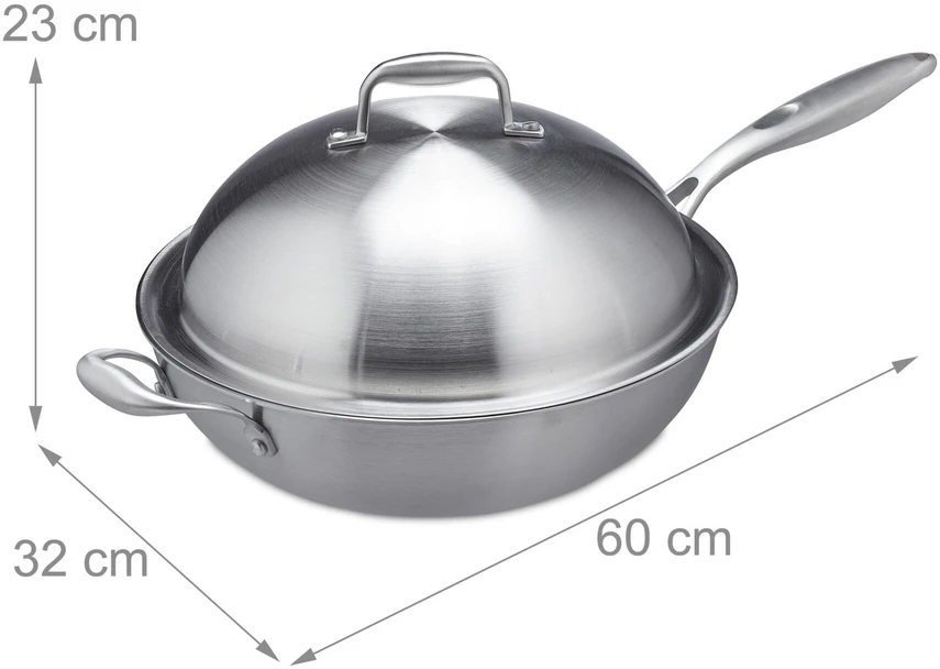 Relaxdays Nerūdijančio plieno wok keptuvė su dangčiu