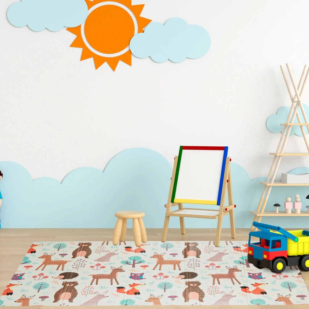 Relaxdays Sulankstomas žaidimų kilimėlis su miško gyvūnais