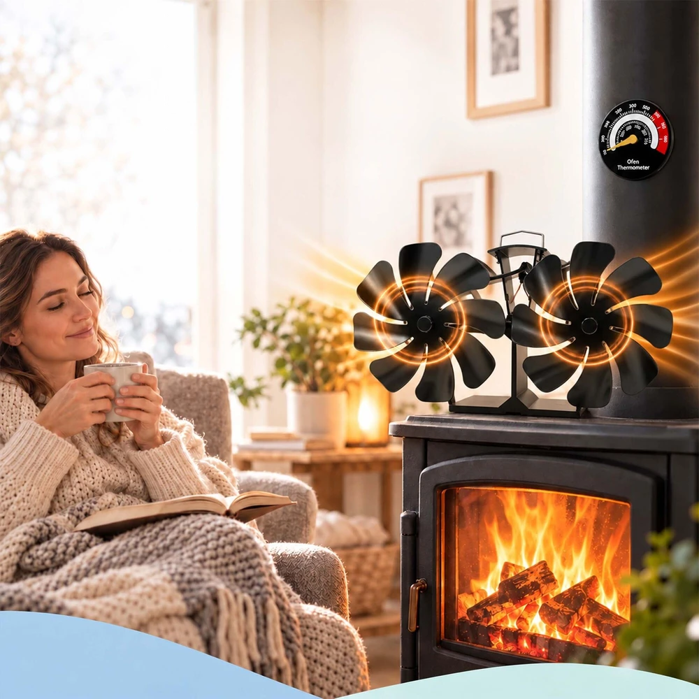 Relaxdays Židinio ventiliatorius be elektros su dviem varikliais, 16 menčių, su temperatūros matuokliu