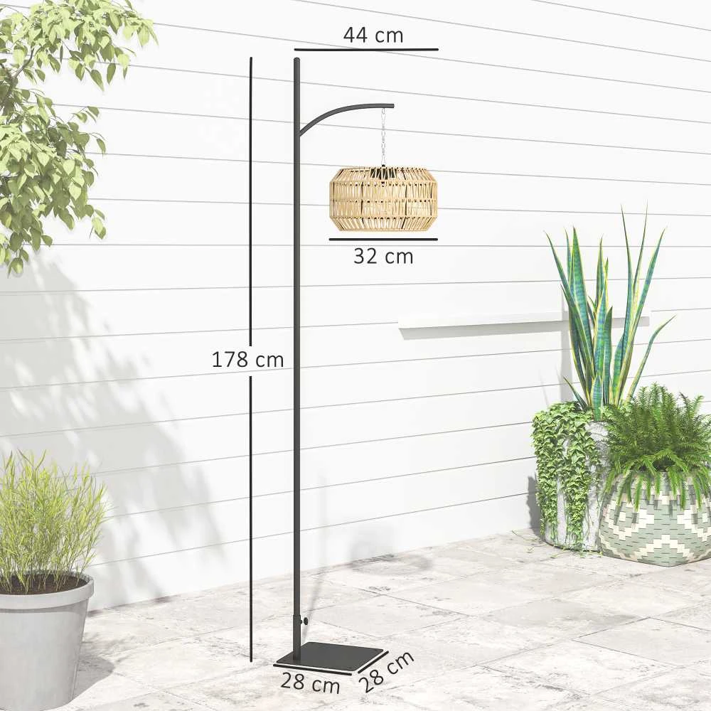 Outsunny saulės energija varoma rotango grindų lempa, saulės šviestuvai su šviesos jutikliu, automatinis boho stiliaus saulės šviestuvas, IP44 atsparus vandeniui, lauko žibintas sodui, balkonui, kiemui
