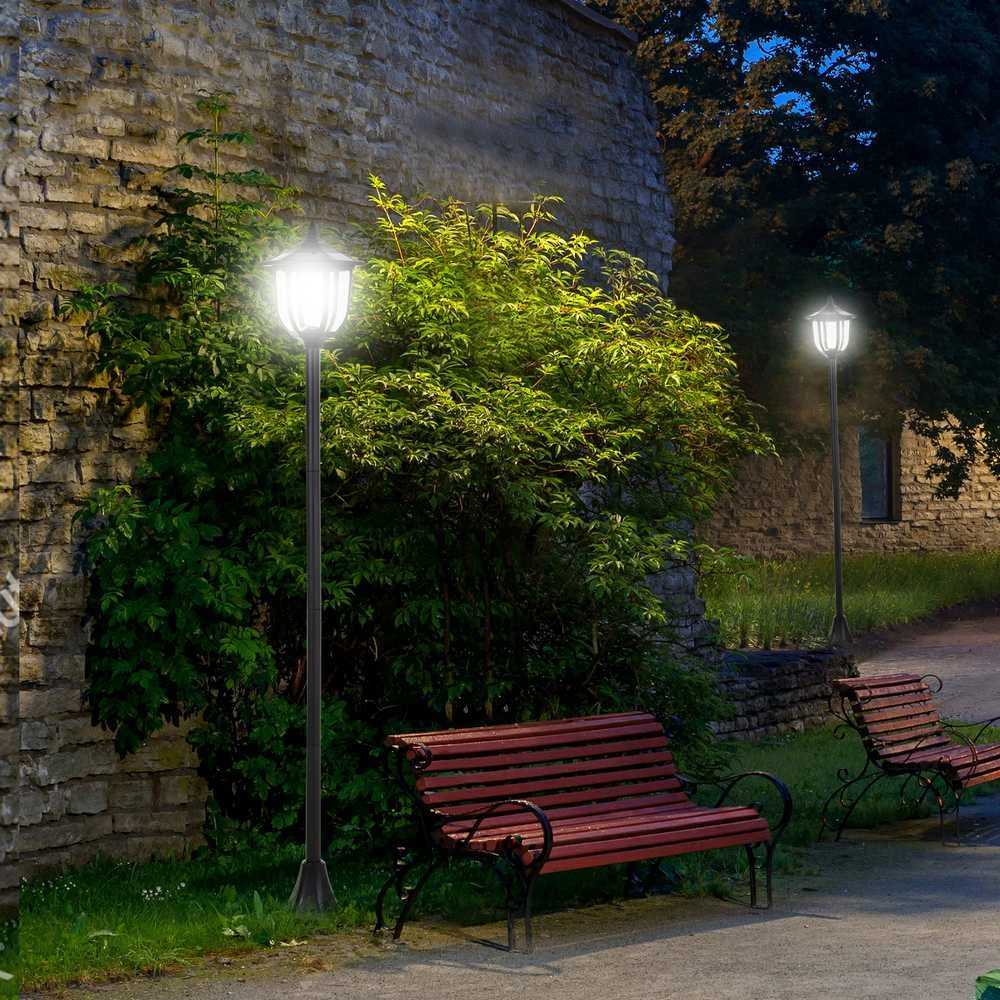 Outsunny saulės energija veikiantis sodo šviestuvas, LED sodo žibintas su 30/60 liumenų, plastikas, juodas, Ø26,5 x A177 cm