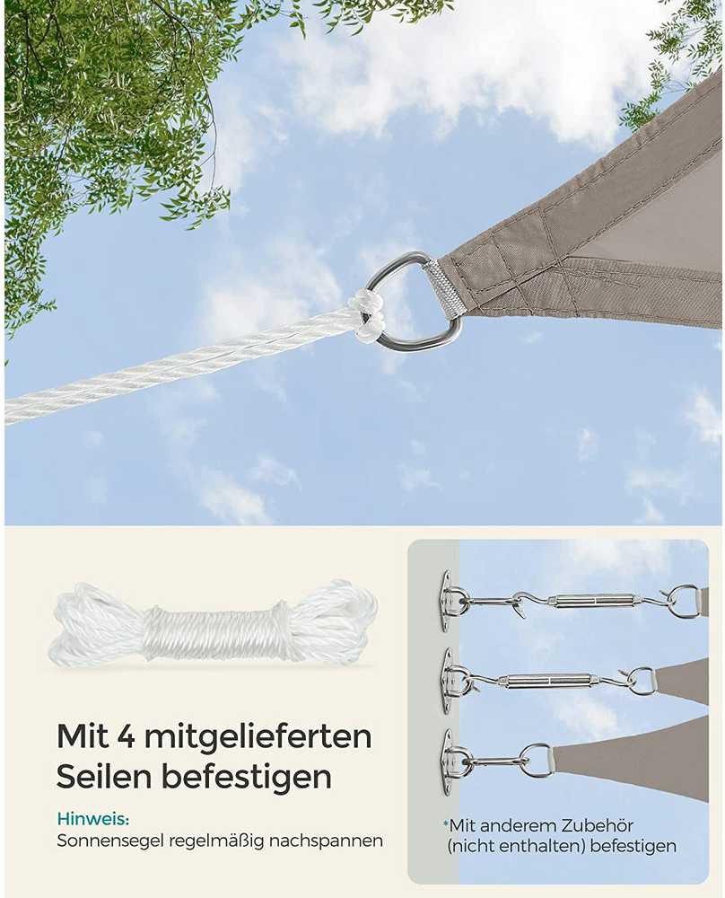 Songmics Stačiakampė saulės burė su PU danga, taupe, 2 x 3 m