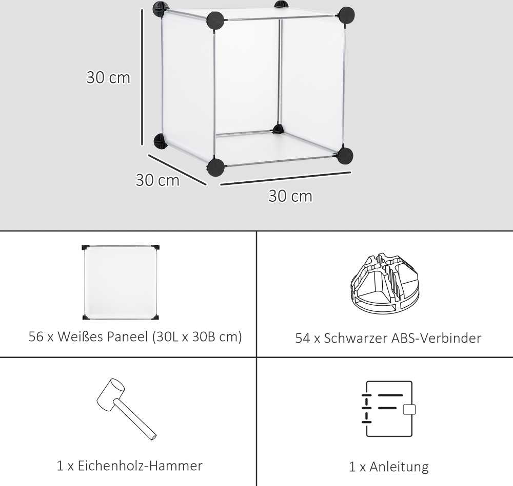 HOMCOM DIY kubų lentynų sistema su 16 kubų, daiktadėžė, plastikinė spintelė, balta, 125x32x125 cm