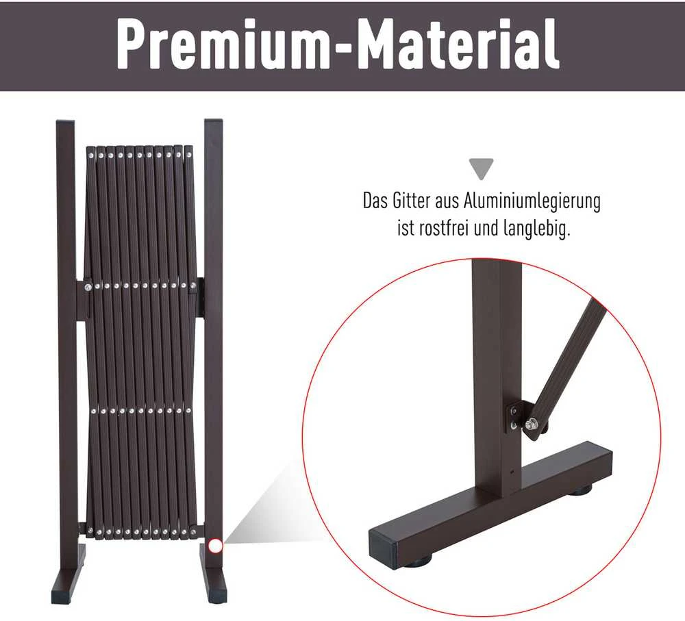 Ištraukiama Outsunny žirklinė tvorelė, 35–300 cm, idealiai tinka sodui, aliuminis, ruda, aukštis 103,5 cm
