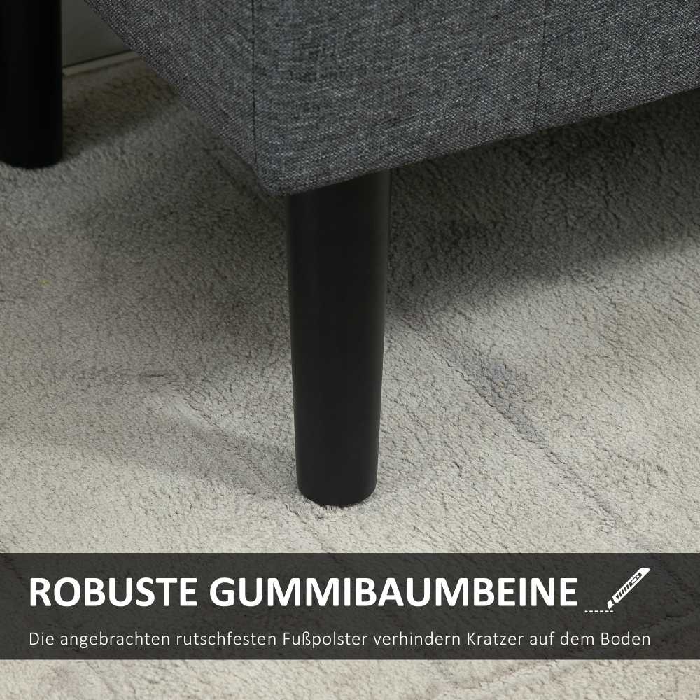 HOMCOM suoliukas su daiktadėže, minkštas suoliukas, sėdėjimo pufas, keliamoji galia iki 130 kg, liną primenantis audinys, kaučiukmedis, tamsiai pilkas, 116 x 44 x 58 cm