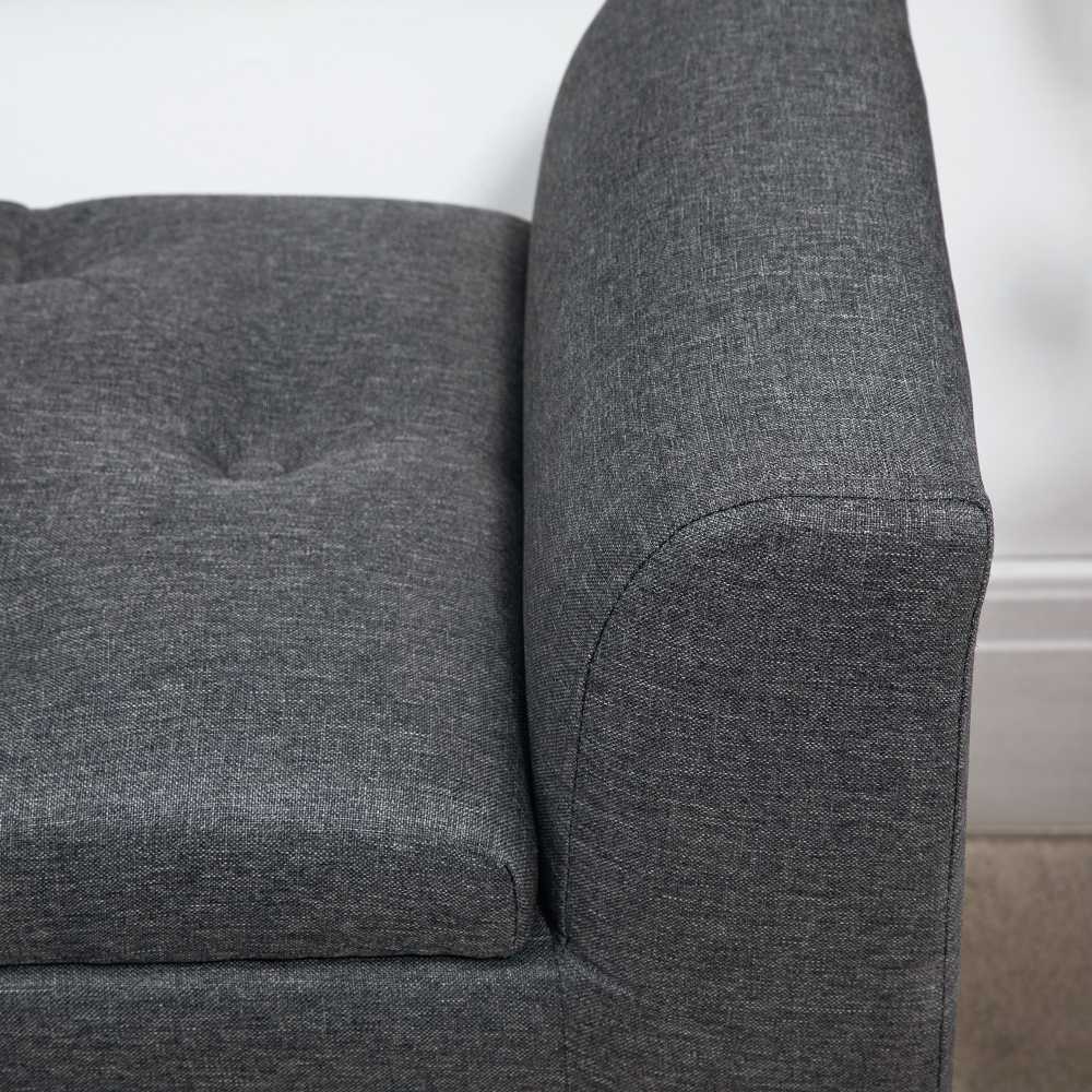 HOMCOM suoliukas su daiktadėže, minkštas suoliukas, sėdėjimo pufas, keliamoji galia iki 130 kg, liną primenantis audinys, kaučiukmedis, tamsiai pilkas, 116 x 44 x 58 cm