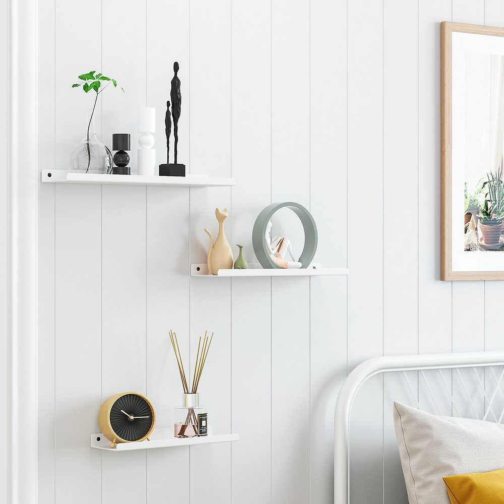 Songmics Sieninė lentyna, 30x9x2,5 cm 35x9x2,5 cm 40x9,5x2,5 cm, balta