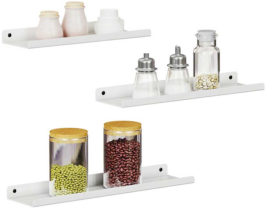 Songmics Sieninė lentyna, 30x9x2,5 cm 35x9x2,5 cm 40x9,5x2,5 cm, balta