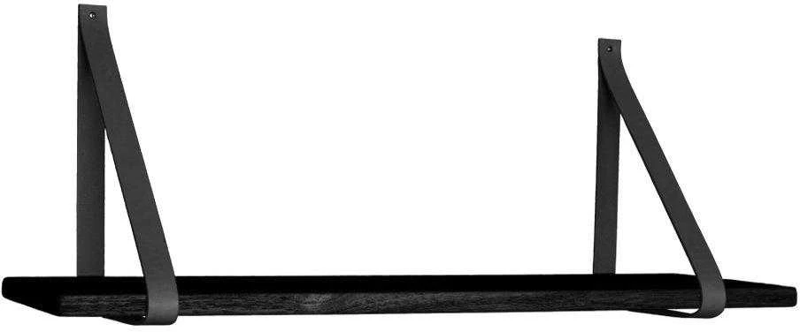 House Kaučiukmedžio lentynėlė Forno Juodas su juodais odiniais laikikliais 120cm