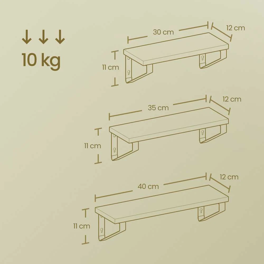 Songmics VASAGLE sieninė lentyna, plaukiojanti lentyna, 3 vnt. rinkinys