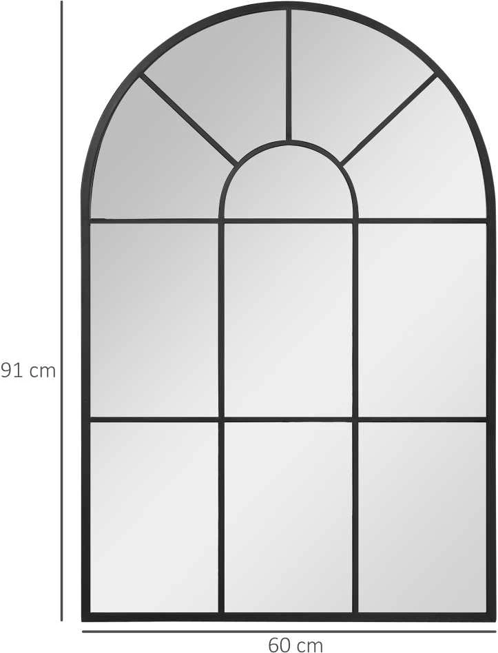 HOMCOM sieninis veidrodis arkiniu lango rėmu 91x60 cm, metalinis rėmas, stiklas, svetainei, miegamajam, valgomajam, koridoriui, juodas