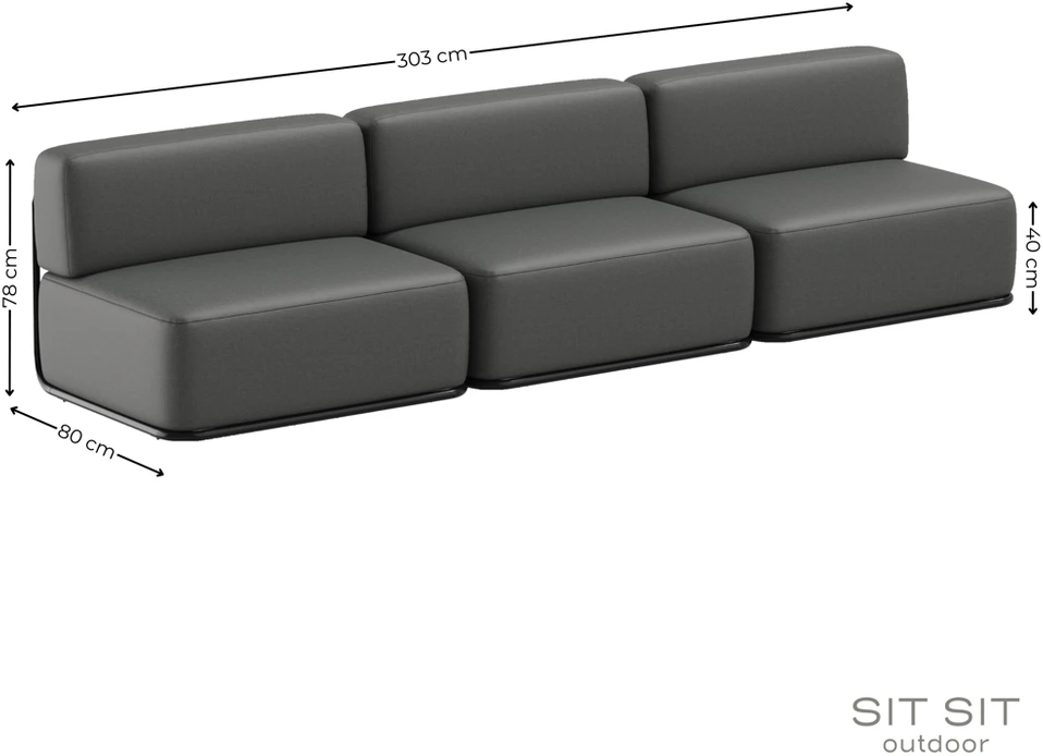 Sofa Sitsit Lauko Baldų Rinkinys, STRAW, 0.8x3.06x0.78 m, Tamsiai Pilka