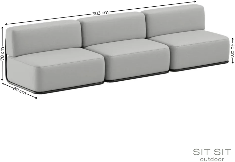 Sofa Sitsit Lauko baldų rinkinys, STRAW, 0.8x3.06x0.78 m, Pilka