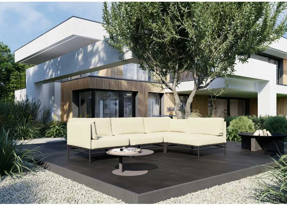 Lauko modulinės baldai, DANDY 3 + vienas modulis, 156x234x78 cm, kreminė spalva