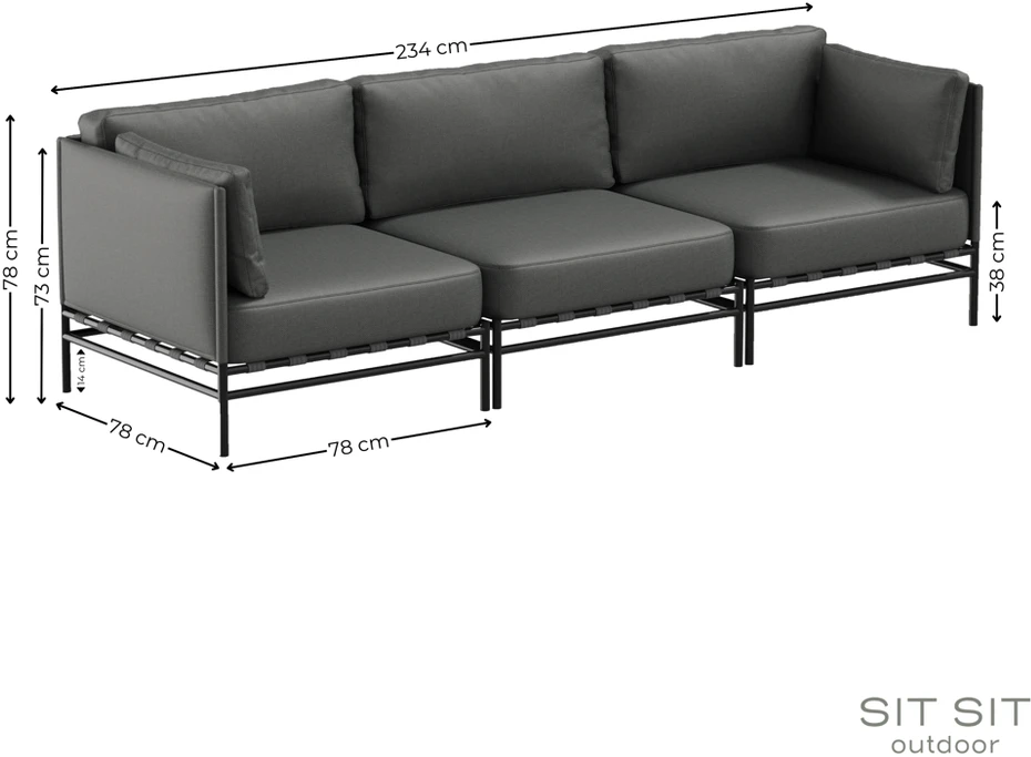Sofa Sitsit Lauko modulinės baldai, Dandy, 78x234x78 cm, Tamsiai pilka