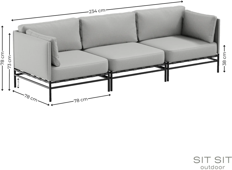 Sofa Sitsit Lauko modulinės baldai, Dandy, 78x234x78 cm, Pilka