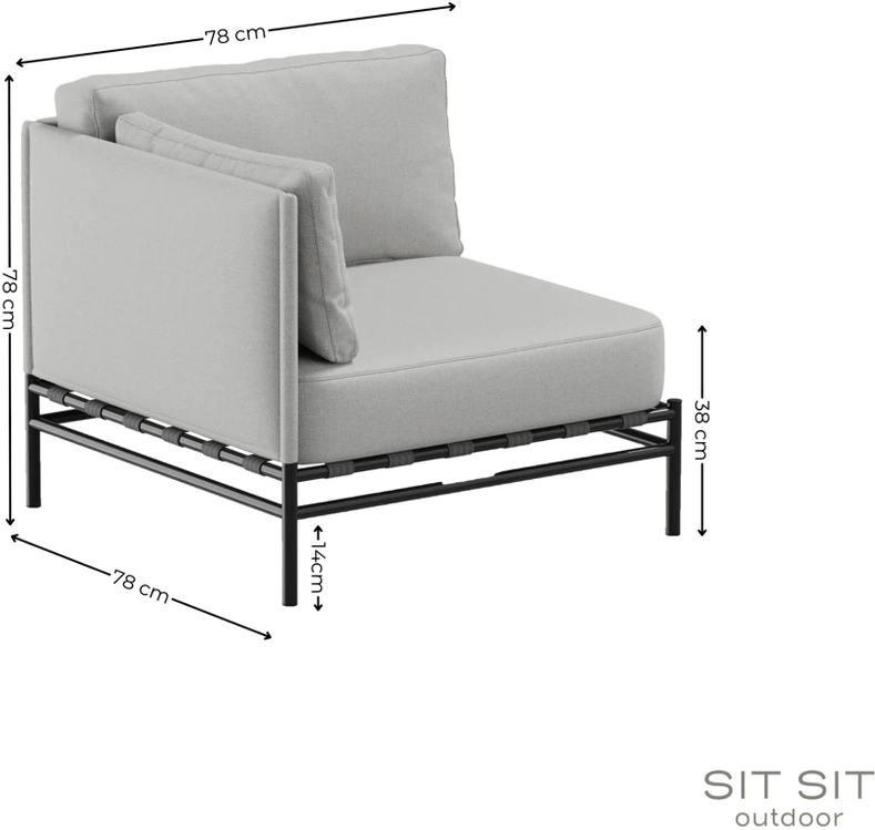Sofa Sitsit Lauko modulinės baldai, Dandy galinis modulis, 78x78x78 cm, pilka spalva