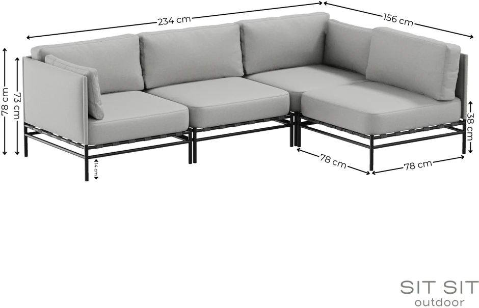 Sofa Sitsit Lauko moduliniai baldai, "Dandy 3 + Single Module", 156x234x78 cm, pilka spalva