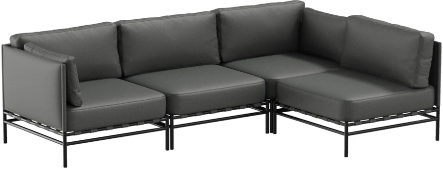 Sofa Sitsit Lauko moduliniai baldai, DANDY 3 + vienas modulis, 156x234 cm, tamsiai pilka spalva