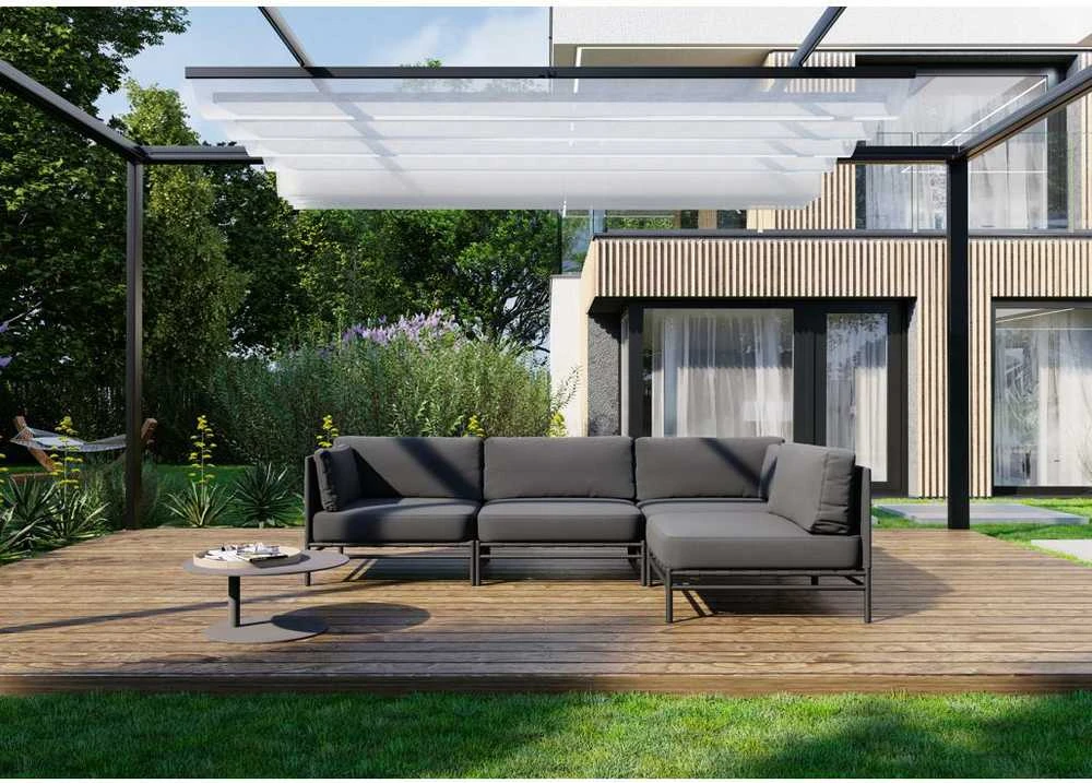 Sofa Sitsit Lauko moduliniai baldai, DANDY 3 + vienas modulis, 156x234 cm, tamsiai pilka spalva
