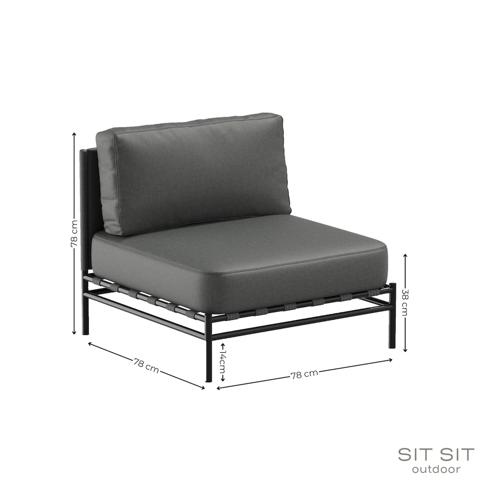 Sofa Sitsit Lauko moduliniai baldai, "Dandy" vienetinis modulis, 78x78x78 cm, tamsiai pilka spalva