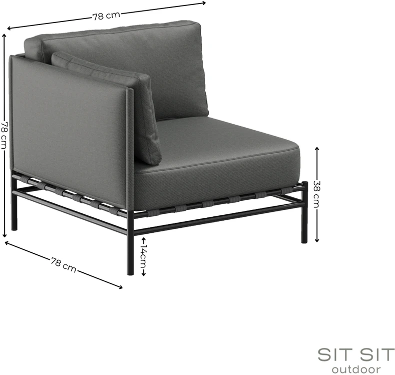 Sofa Sitsit Lauko moduliniai baldai, Dandy galinis modulis, 78x78x78 cm, tamsiai pilka spalva