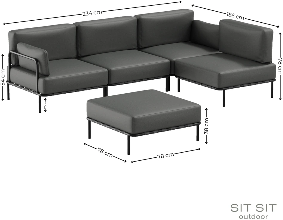 Sofa Sitsit Moduline Baldų Sistema, SALVE, 234x234x78 cm, Tamsiai Pilka
