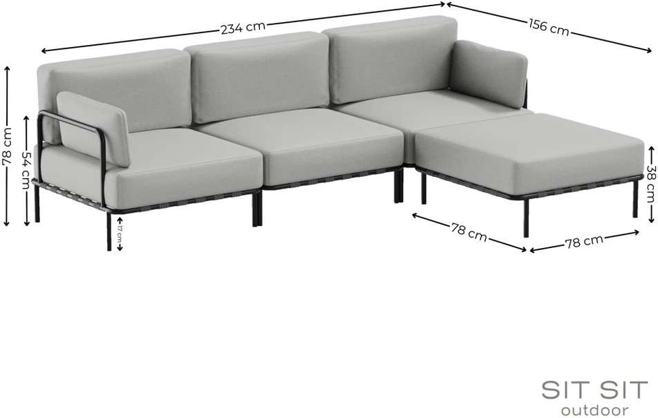 Sofa Sitsit Modulinė Baldų Sistema, Salve + Pufas, 156x234 cm, Pilka