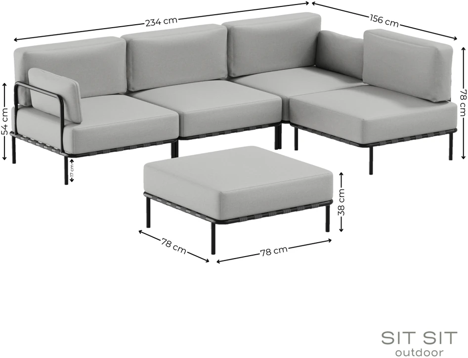 Sofa Sitsit Modulinis Baldų Rinkinys, Salve, 234x234 cm, Pilka