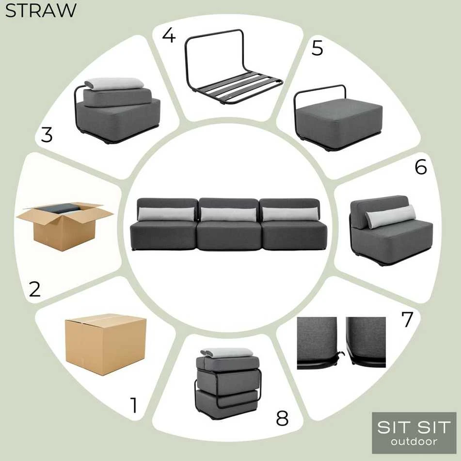 Sitsit Pufas modulis "STRAW" L, 0.8x1.02x0.4 m, Tamsiai Pilka