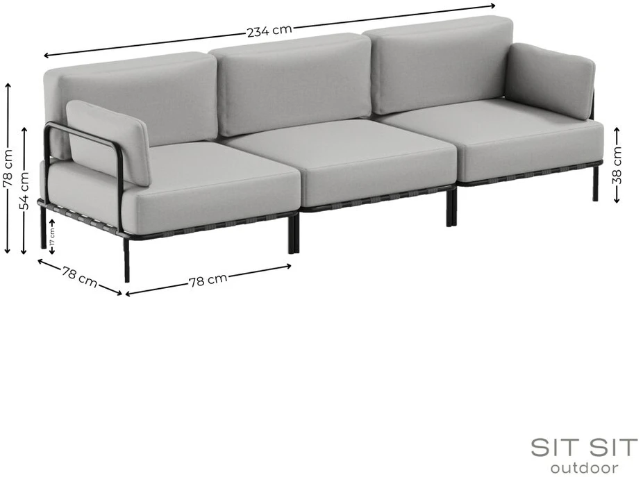 Sitsit Sofa, Salve, 78x234 cm, Pilka
