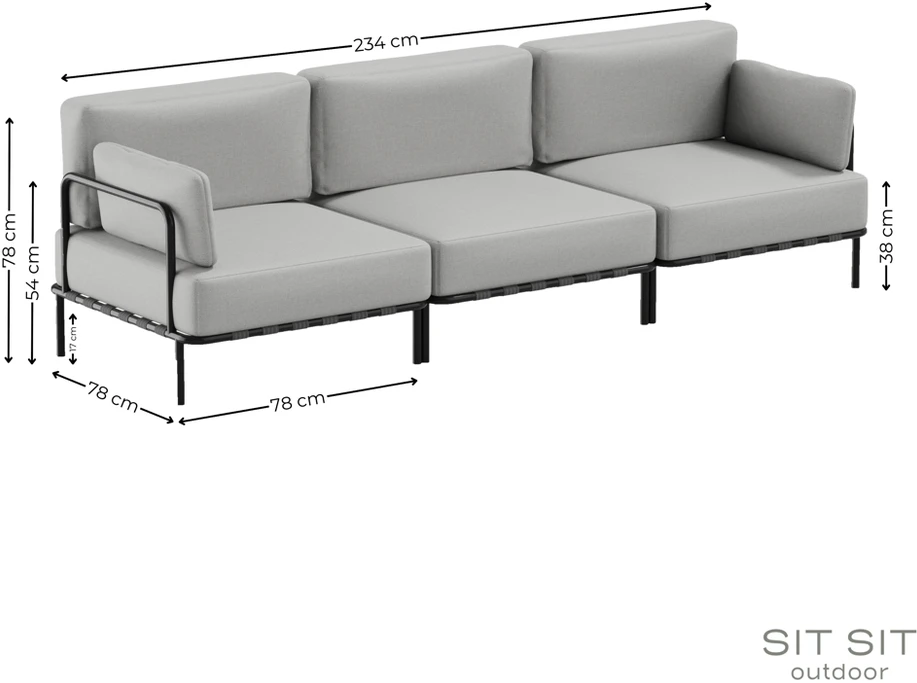 Sitsit Sofa, Salve, 78x234 cm, Pilka