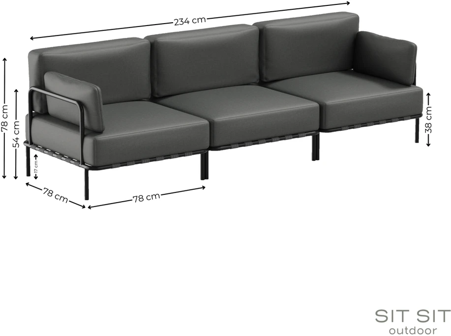 Sitsit Sofa, Salve, 78x234x78 cm, Tamsiai Pilka