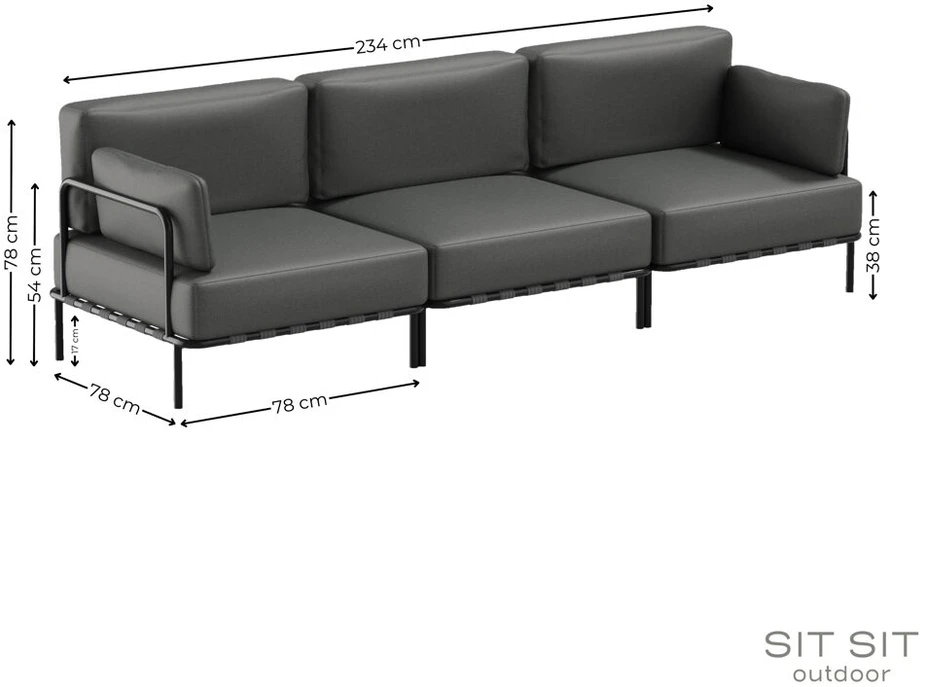 Sitsit Sofa, Salve, 78x234x78 cm, Tamsiai Pilka