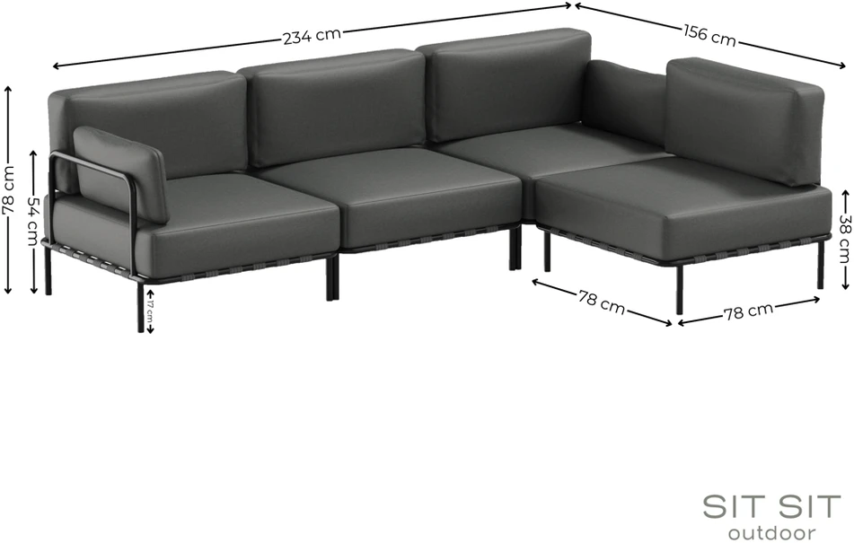 Sofa Sitsit Sofos modulis, Salve, 156x234x78 cm, Tamsiai pilka