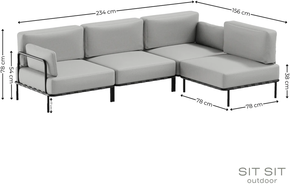 Sofa Sitsit Vieno Modulio Baldai, Salve, 156x234 cm, Pilka