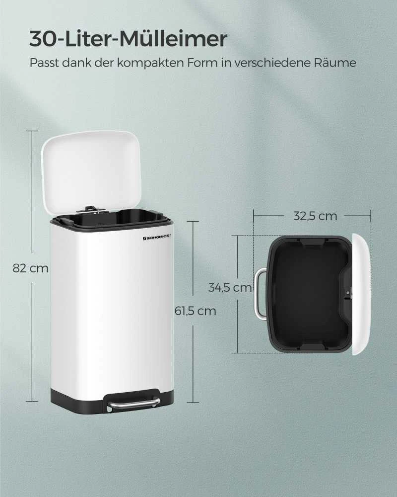 Songmics Atliekų dėžė 30 L balta