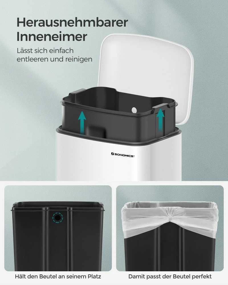 Songmics Atliekų dėžė 30 L balta