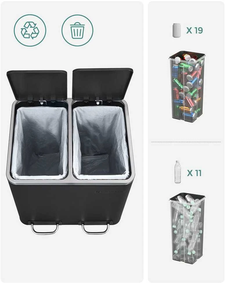 Songmics Atliekų dėžė 30 L juoda