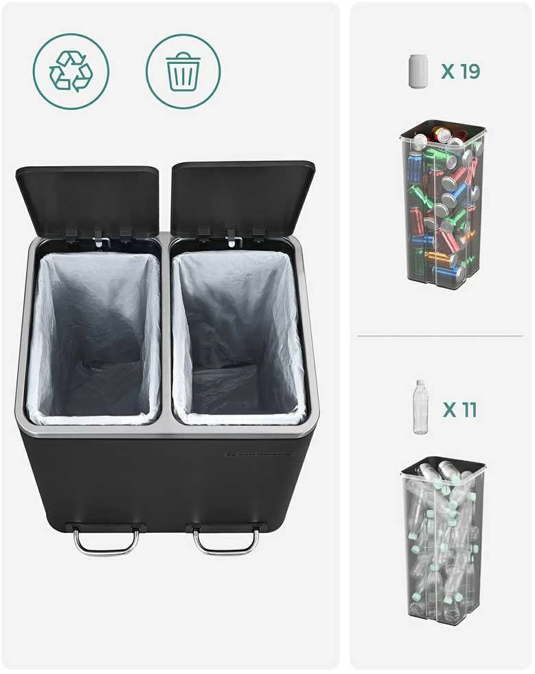Songmics Atliekų dėžė 30 L juoda